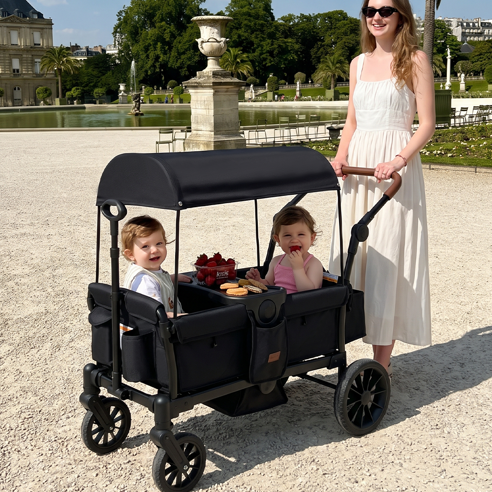 INFANS Wagon Stroller for 2 Kids Foldable Wagon Cart with Adjustable H
