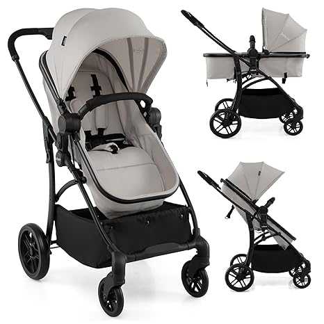 INFANS 2 in 1 Convertible Baby Stroller, Reversible Seat One Hand Fold Adjustable Canopy, Grey