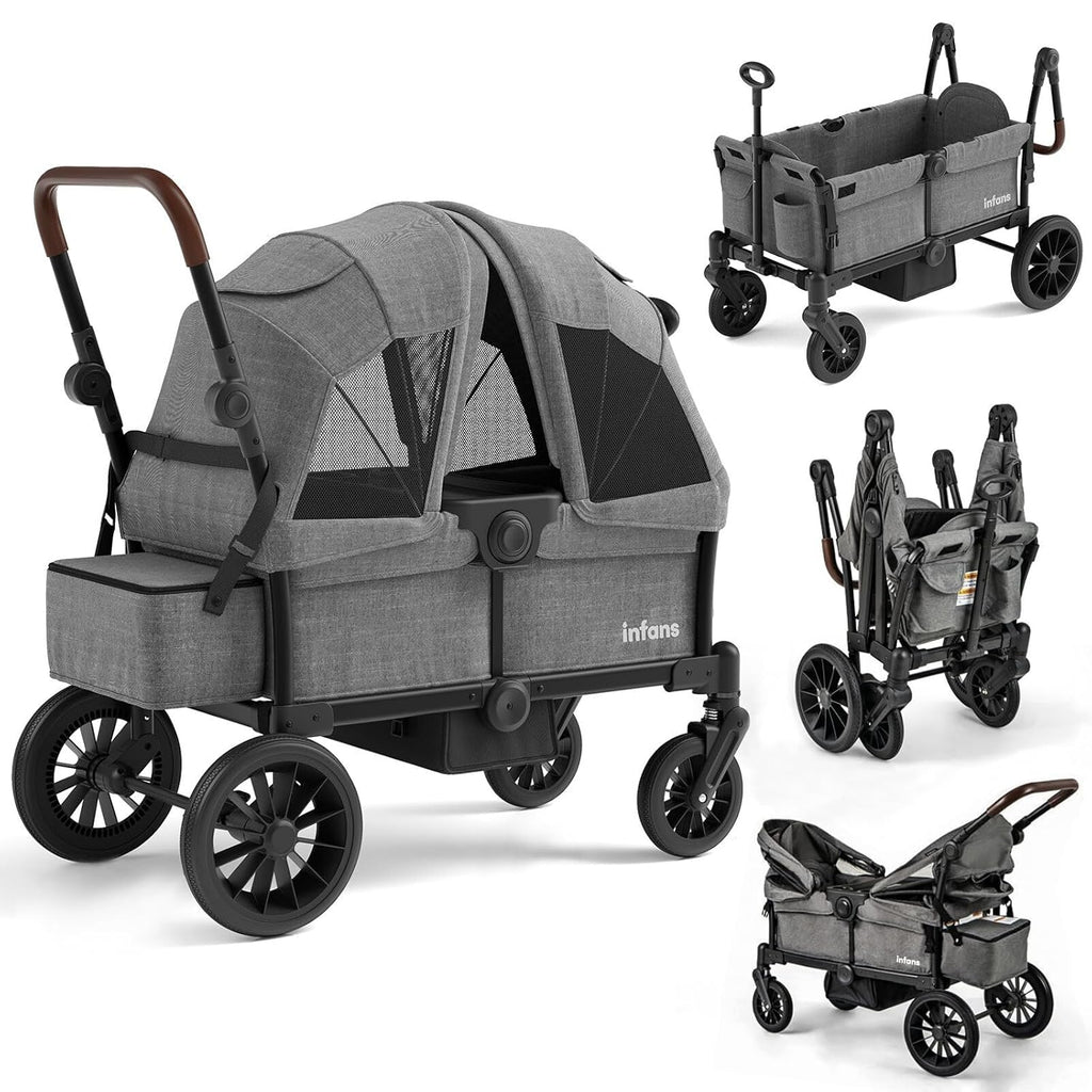 x2 push & pull stroller wagon INFANS Wagon Stroller for 2 Kids, Collapsible Adjustable Push Pull Handle Bar, 2 Seater Stroller Wagon, Black