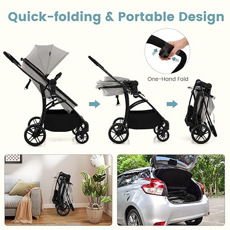 one hand fold double stroller INFANS 2 in 1 Baby Stroller, Convertible Stroller with Reversible Seat – Infansbaby