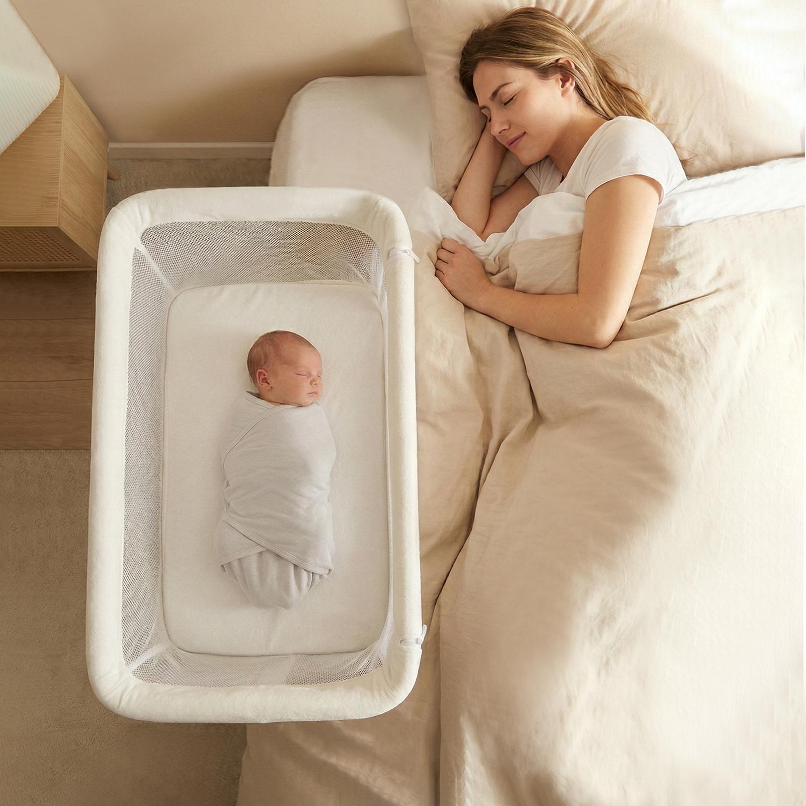 INFANS Baby Bedside Bassinet, Over-Bed Baby Bassinet with Adjustable H ...