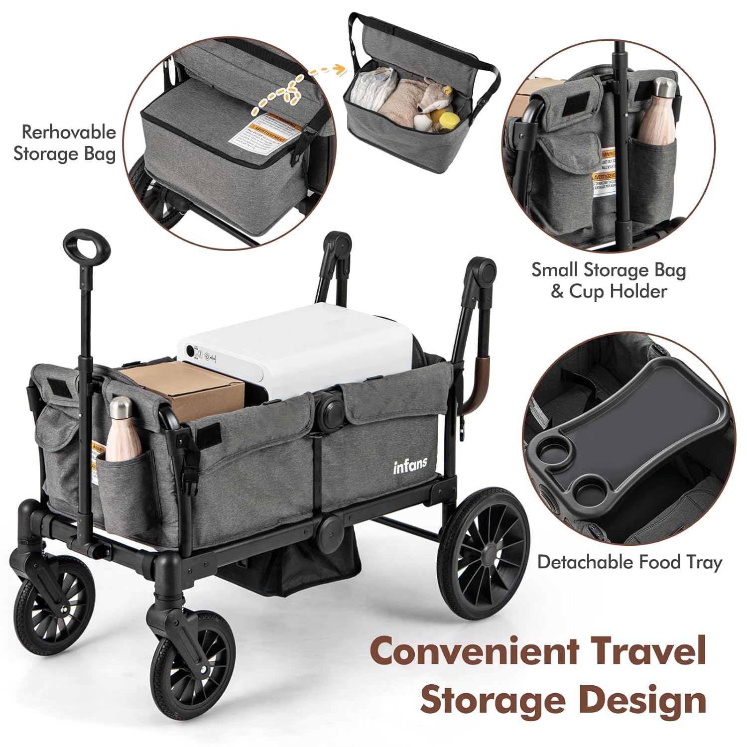 stroller wagon with storage INFANS Wagon Stroller for 2 Kids, Collapsible Adjustable Push Pull Han – Infansbaby