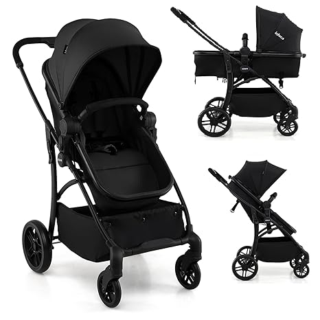 infans double stroller INFANS 2 in 1 Convertible Baby Stroller, Reversible Seat One Hand Fold Adjustable Canopy, Black