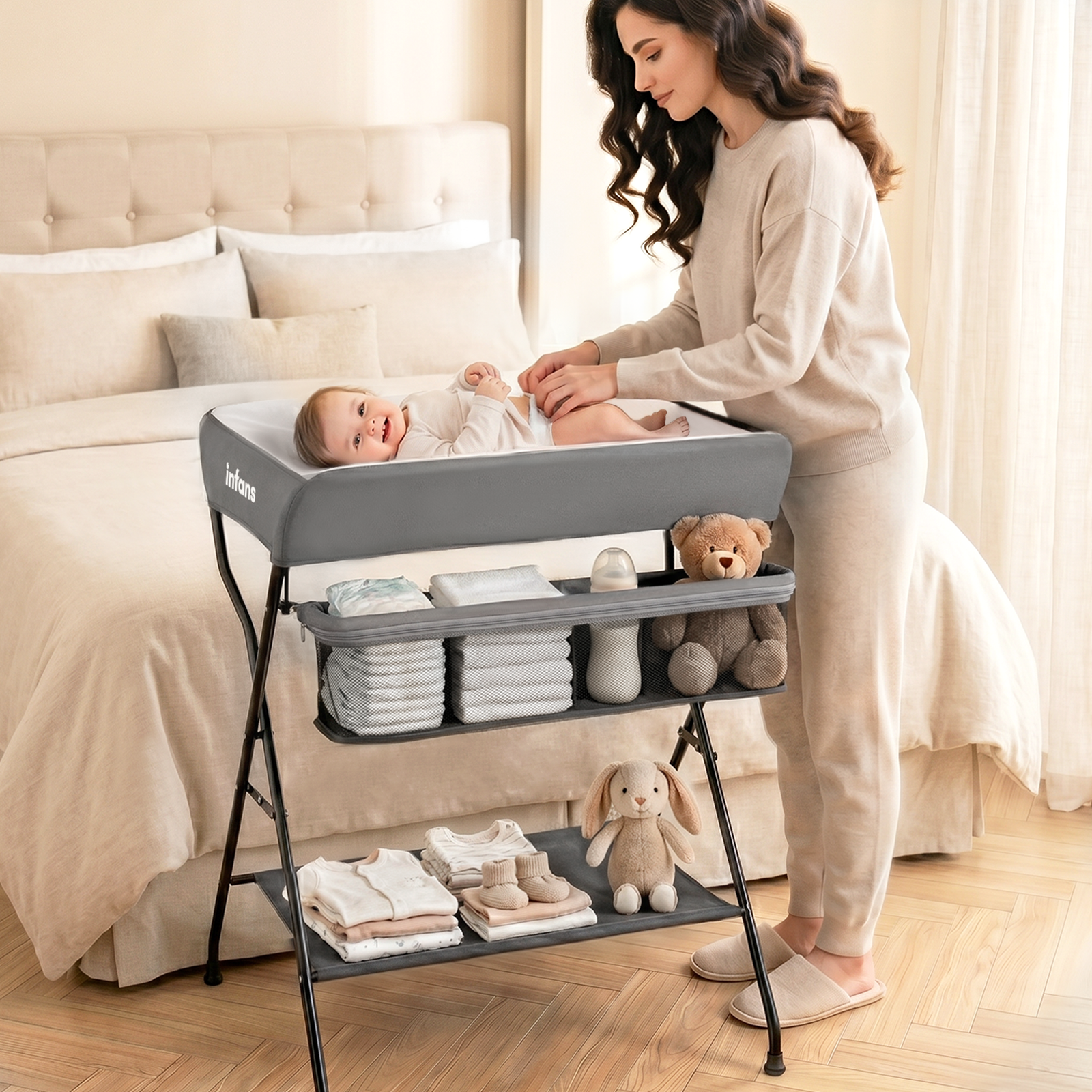 INFANS Baby Changing Table, Folding Diaper Station Portable Nursery Or – Infansbaby