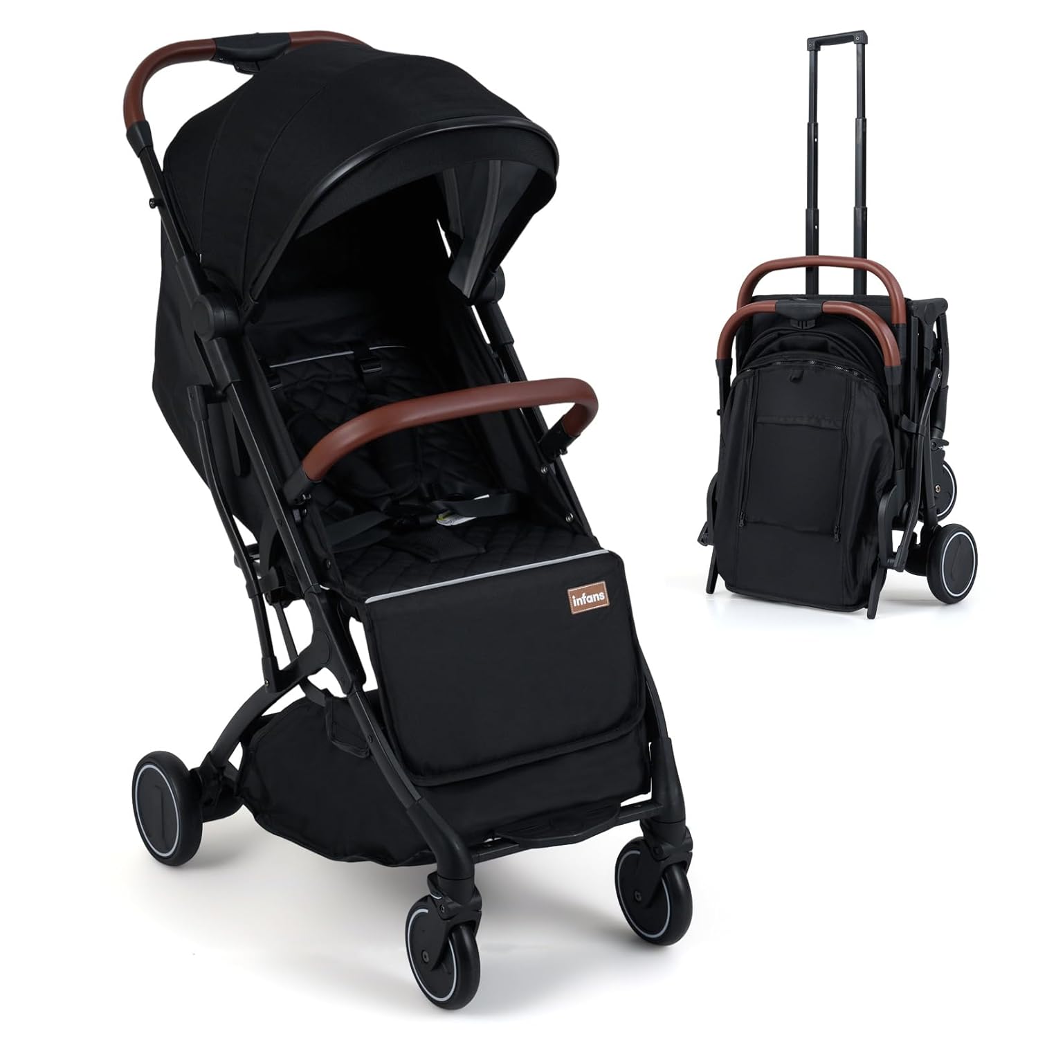 infans lightweight baby stroller aluminium frame w/ net for travel INFANS Lightweight Travel Stroller, Compact Airplane Baby Stroller with One-Hand Fold, Recline, Canopy, Suspension & Storage, Black