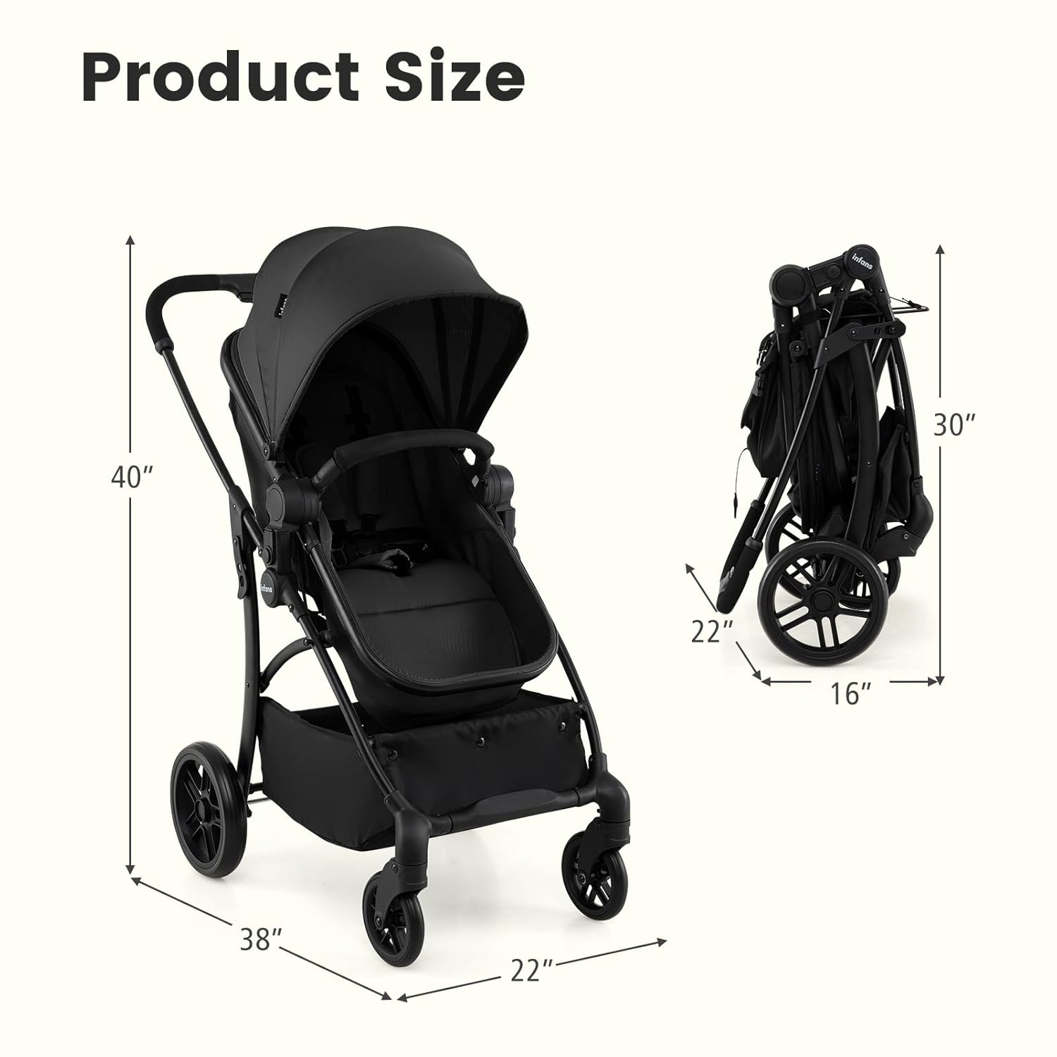 maxi cosi adorra folded dimensions INFANS 2 in 1 Baby Stroller, Convertible Stroller with Reversible Seat – Infansbaby