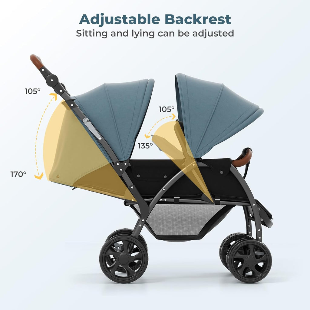 INFANS Double Stroller, Foldable Baby Tandem Convertible Compact Twin Stroller for Infants and Toddlers