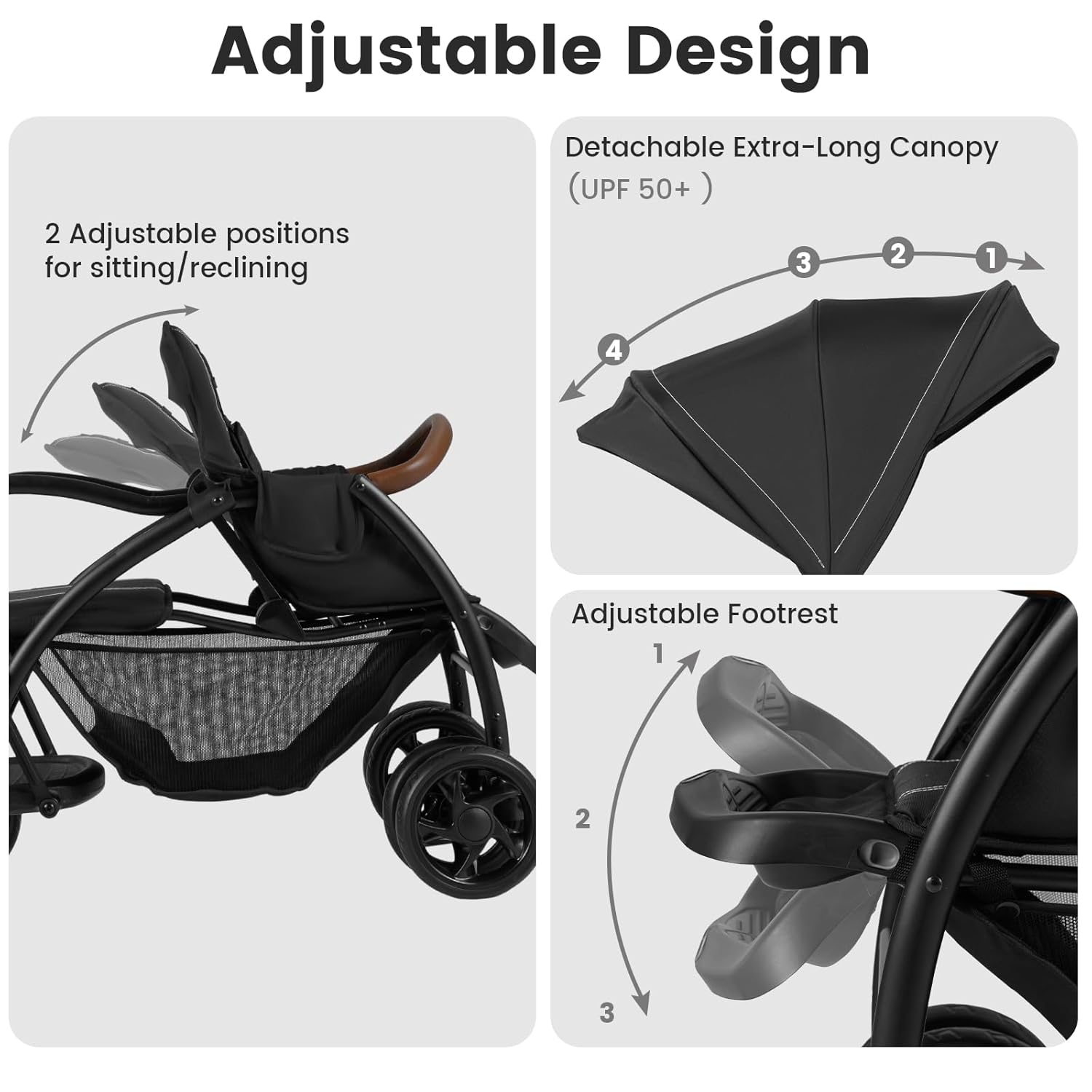 double stroller with leather handle INFANS Double Stroller, Leather Handle, Recline Seat, Rear Board, 5-Point Harness, Dual Brakes, Lockable Wheels, Grey