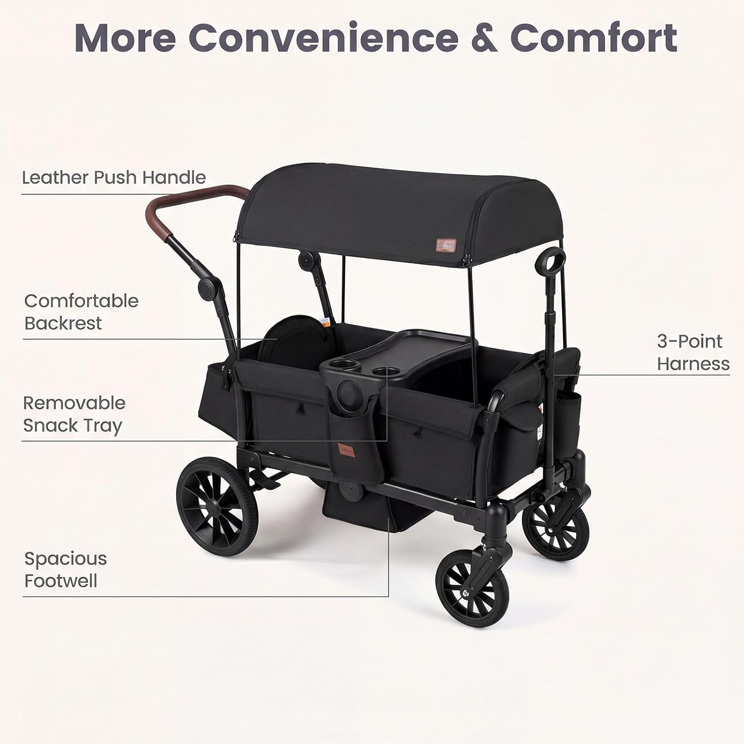 INFANS Wagon Stroller for 2 Kids Foldable Wagon Cart with Adjustable Handle Pull Bar for Infants Toddlers 6-36 Months, Black