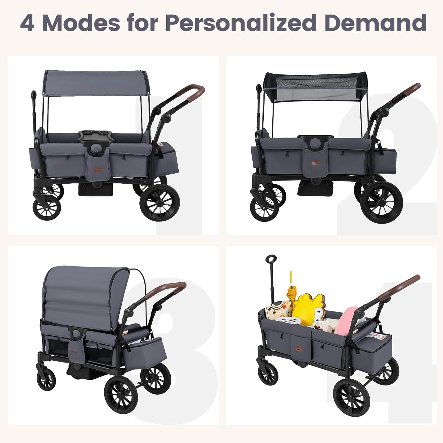 non toxic stroller wagon INFANS Wagon Stroller for 2 Kids Foldable Wagon Cart with Adjustable Handle Pull Bar for Infants Toddlers 6-36 Months, Grey