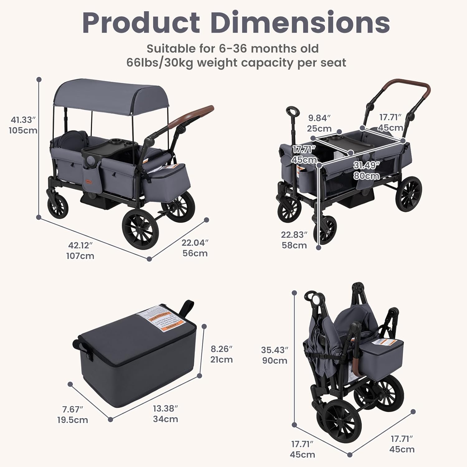 wagon vs stroller INFANS Wagon Stroller for 2 Kids Foldable Wagon Cart with Adjustable Handle Pull Bar for Infants Toddlers 6-36 Months, Grey