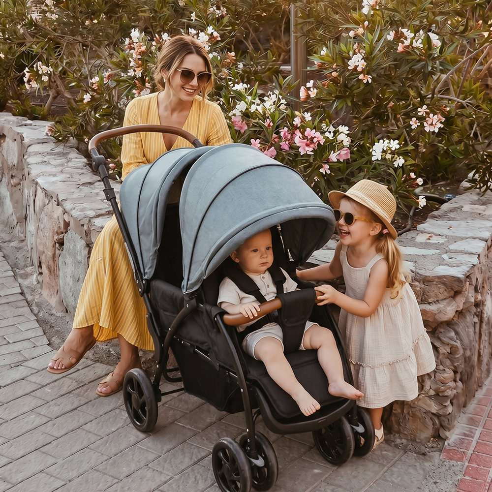 INFANS Double Stroller, Foldable Baby Tandem Convertible Compact Twin Stroller for Infants and Toddlers