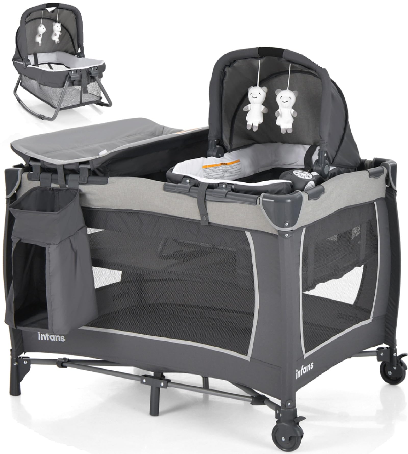 baby trend 3 in 1 playpen INFANS 4 in 1 Pack and Play, Portable Nursery Center for Baby, Travel Playard with Bassinet, Diaper Changer