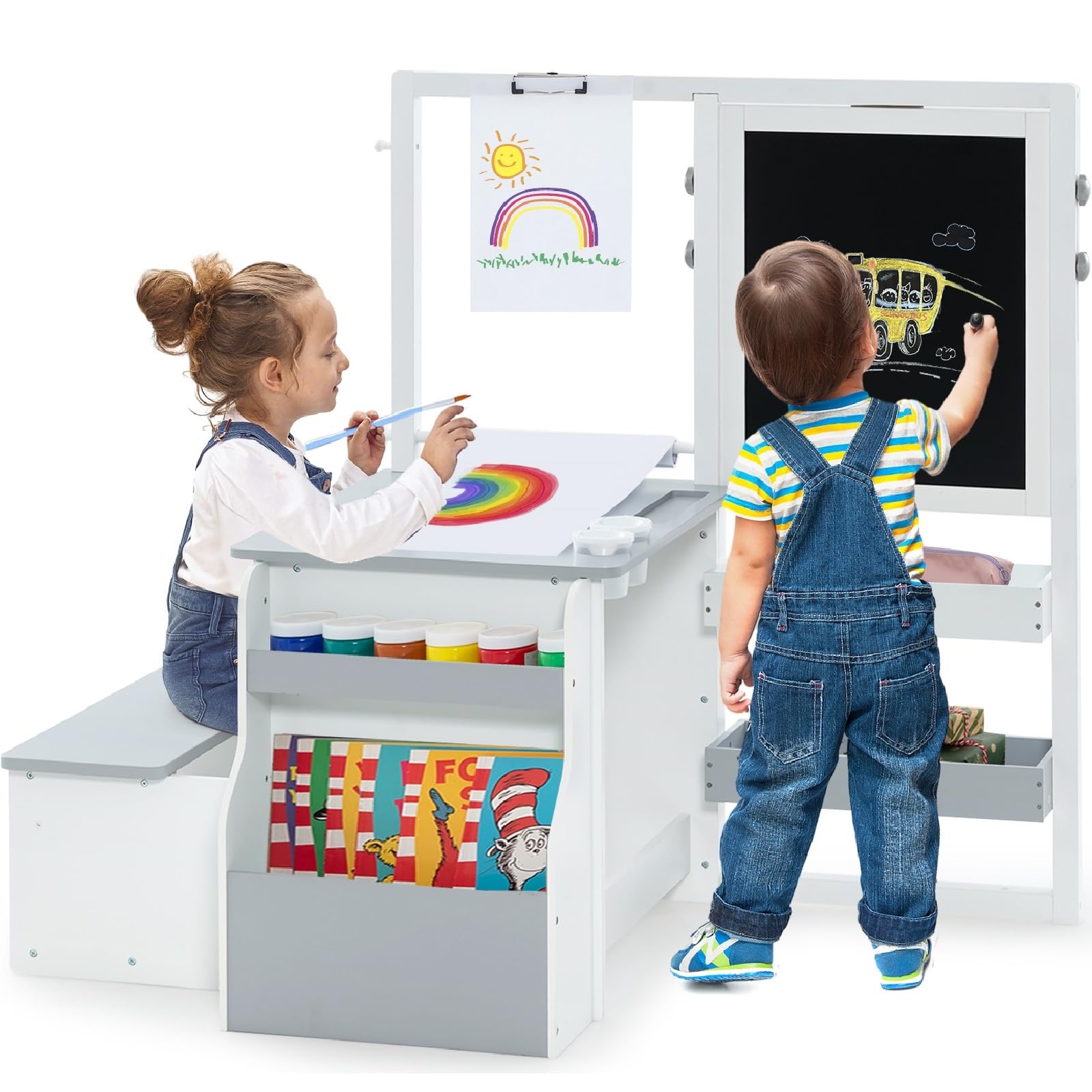 INFANS in Kids Art Table and Chair Set, Toddler Wood Activity