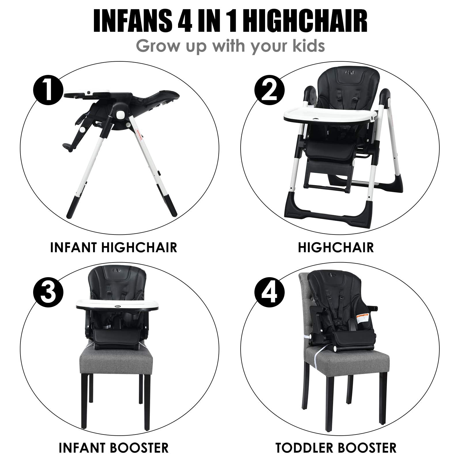 baby trend a la mode 5 in 1 INFANS 4 in 1 High Chair–Booster Seat, Convertible Highchair, Installa – Infansbaby