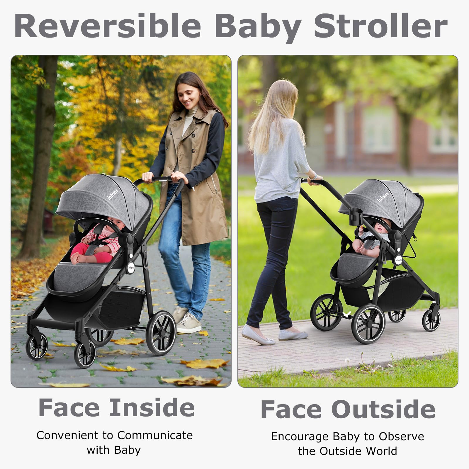 double face to face stroller INFANS 2 in 1 Baby Stroller, High Landscape Infant Stroller & Reversib –  Infansbaby