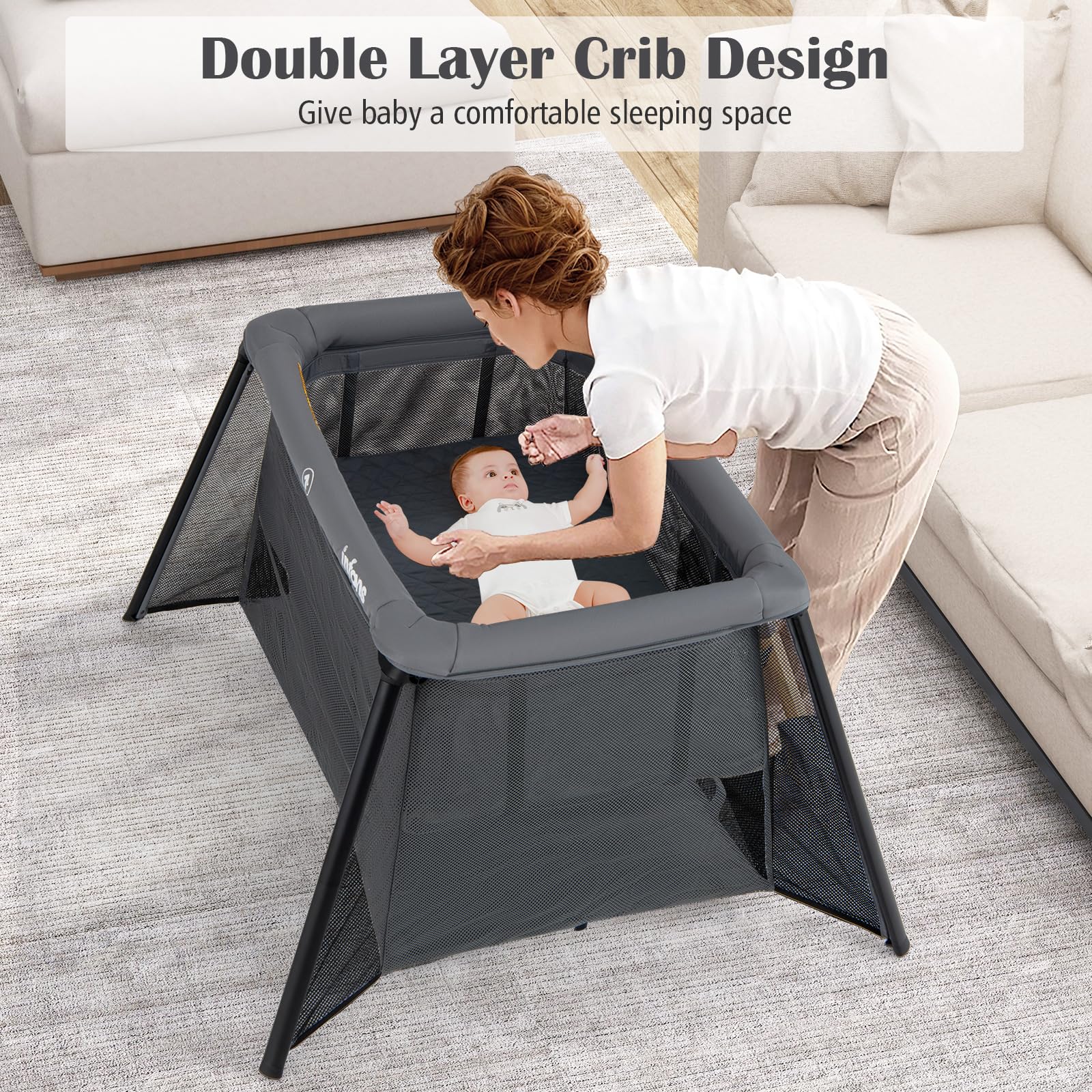 INFANS Travel Crib, Portable Baby Playpen with Removable Bassinet