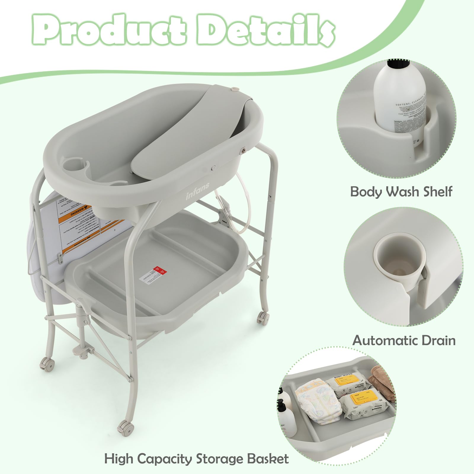 Honey Joy Baby Bath Tub With Stand And Changing Table Baby Diaper
