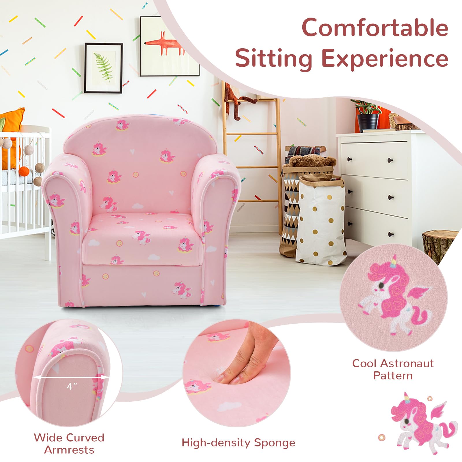 INFANS Kids Sofa, Toddler Armchair Chair with Sturdy Wood