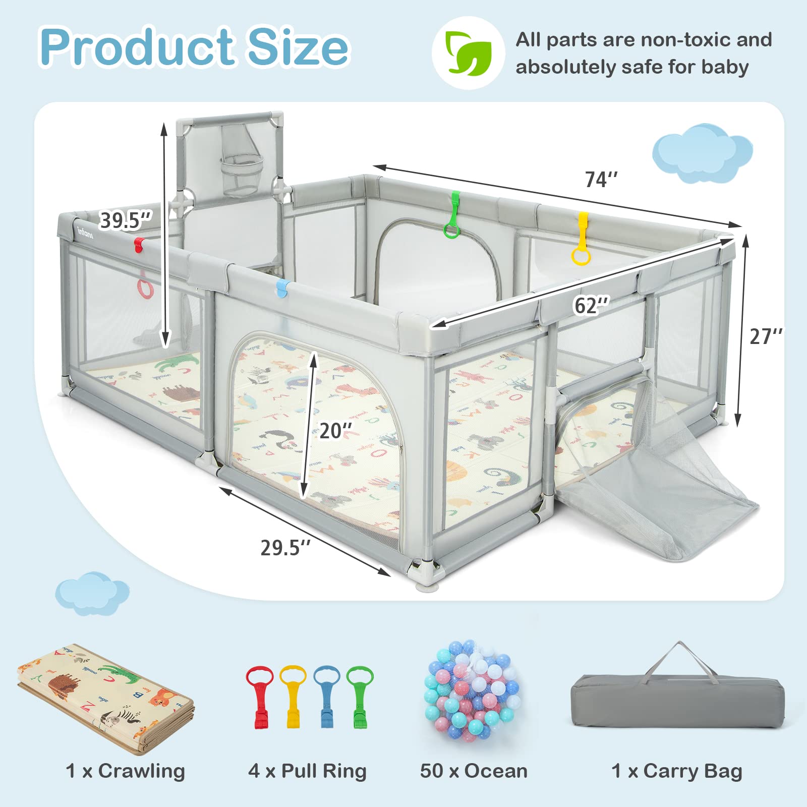summer infant playpen instructions INFANS Baby Playpen, 74” x 62” Extra Large Baby Play Yard with Crawlin – Infansbaby
