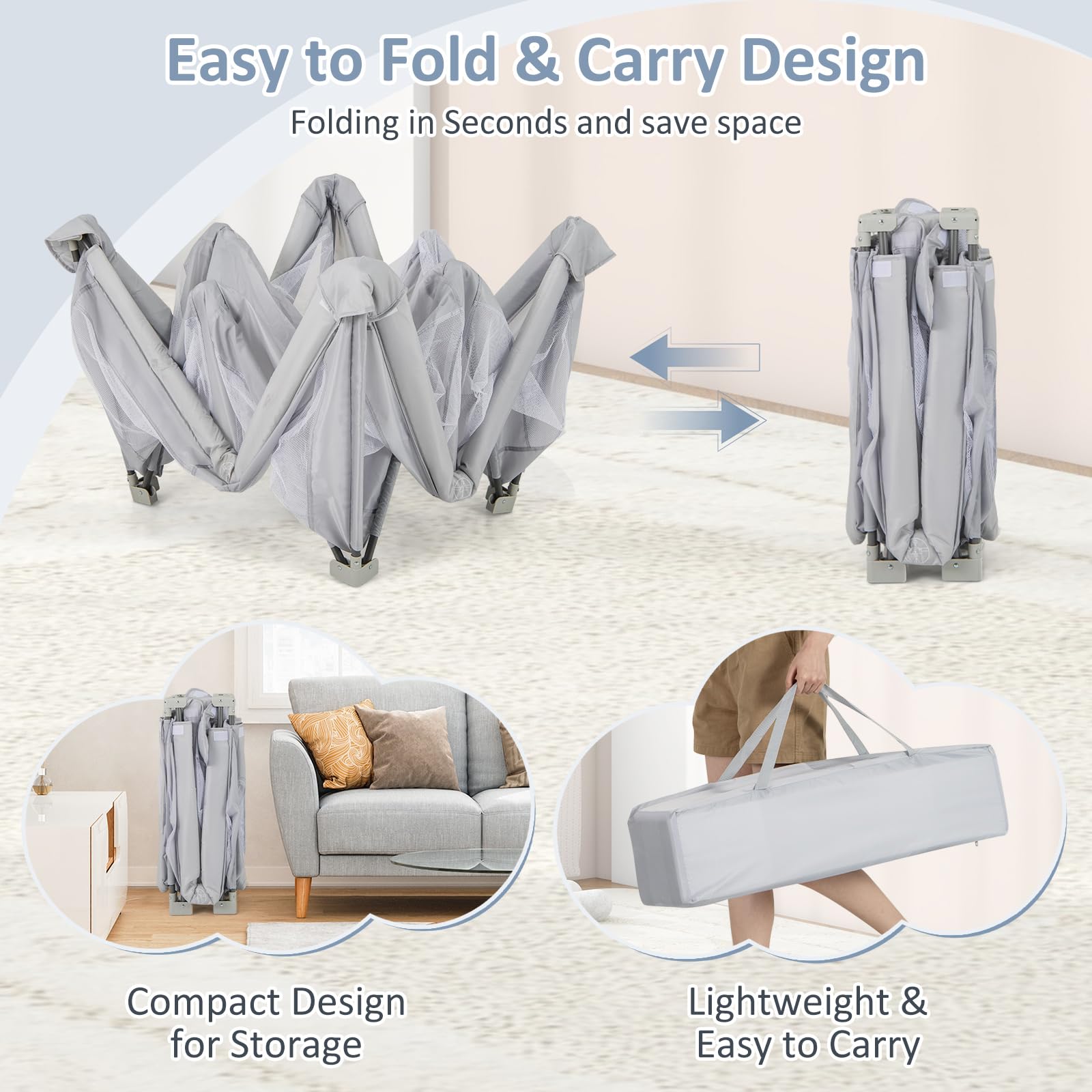INFANS Foldable Baby Playpen with Mat, Large Baby Play Yard for
