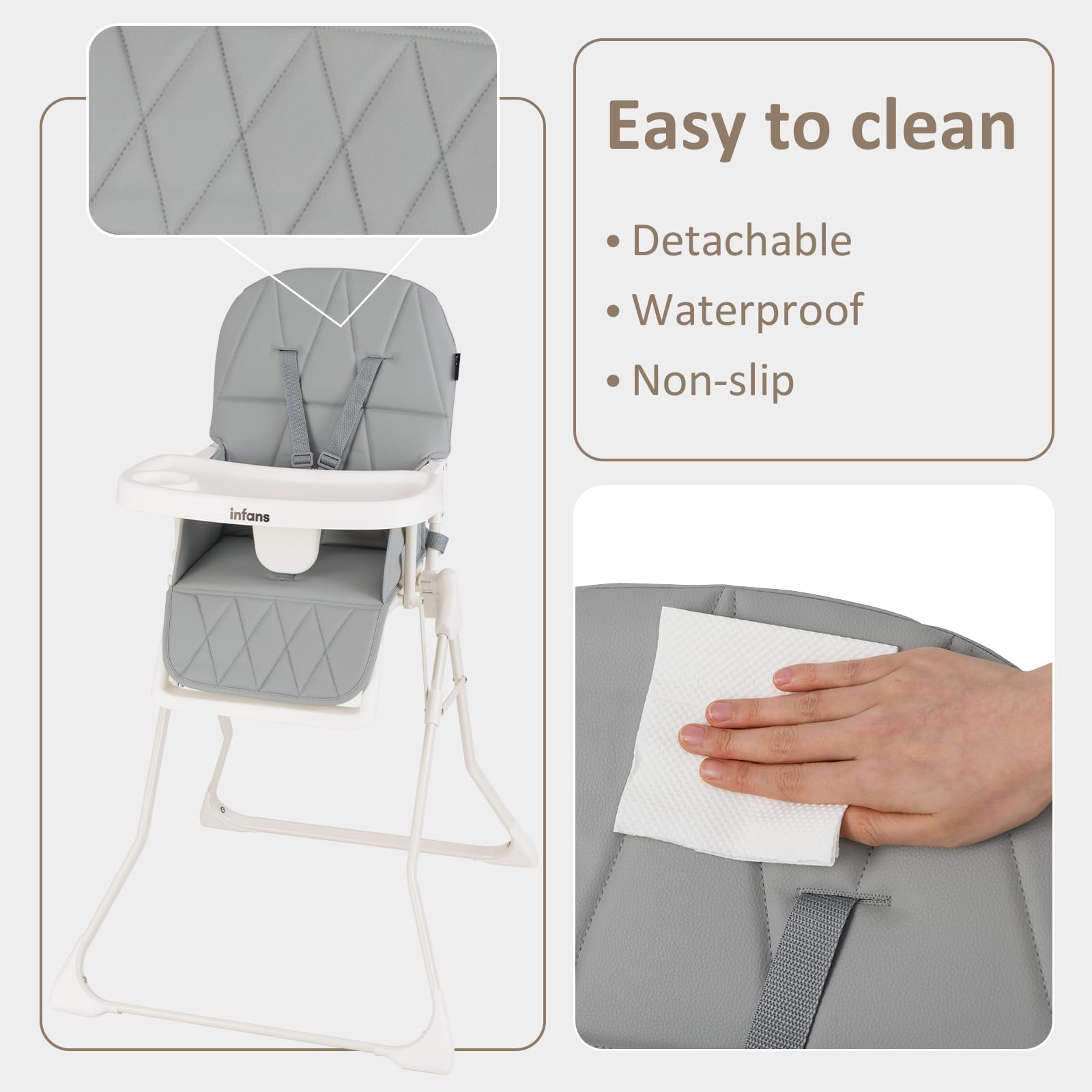 INFANS Baby High Chair, Quick Folding Portable Highchair for