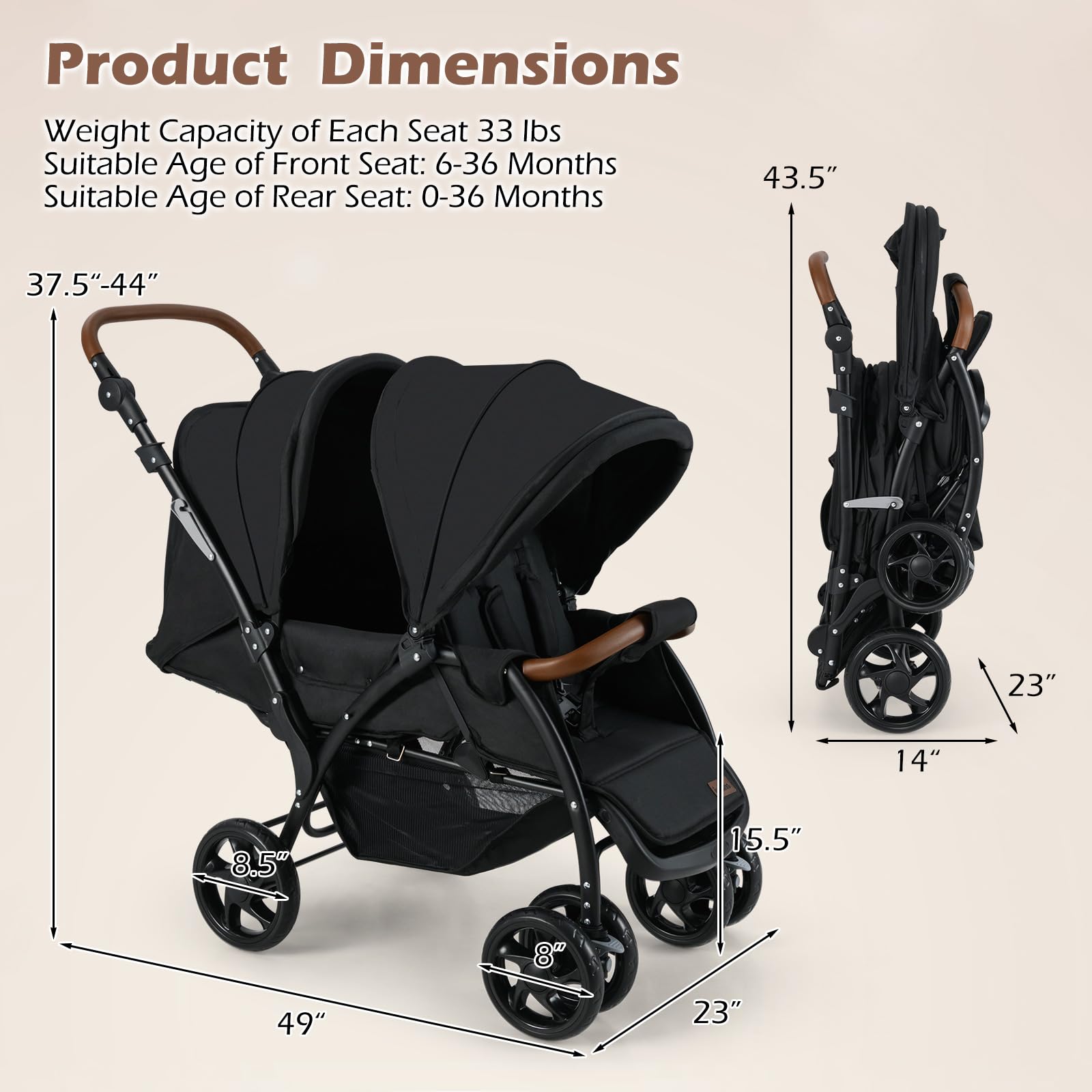 instep double tandem stroller INFANS Double Stroller, Foldable Baby Tandem Stroller with Djustable B – Infansbaby