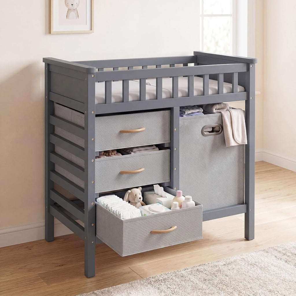 summer infant brayden changing table INFANS Wooden Baby Changing Table with 3 Fabric Drawers & Laundry Hamp –  Infansbaby