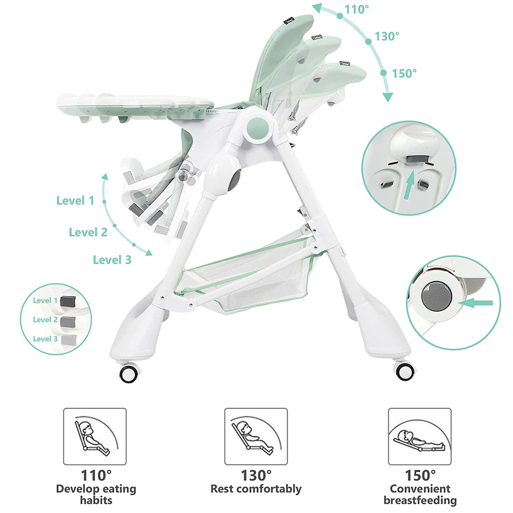 High Chair with One-Hand Removable TrayFoldable for Baby INFANS