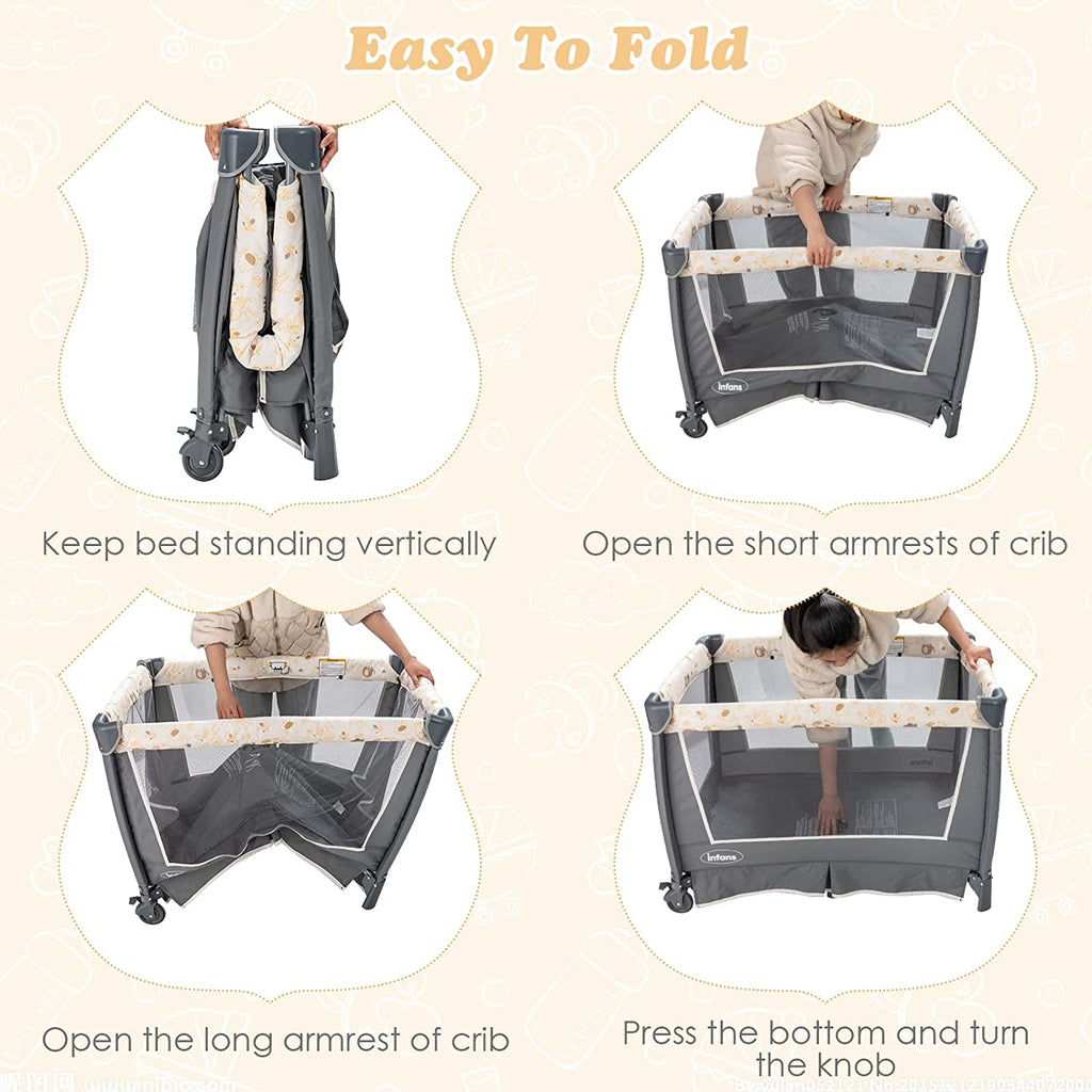 4-in-1 Portable Nursery Center for Baby Kid Infant Comfortable Playard with Bassinet INFANS