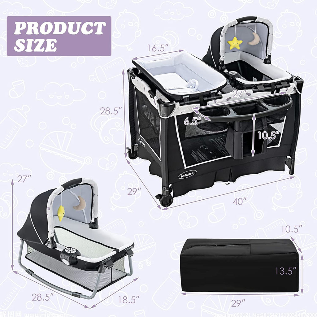 4-in-1 Portable Nursery Center for Baby Kid Infant Comfortable Playard with Bassinet INFANS
