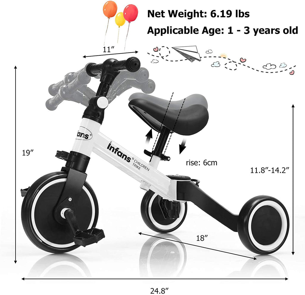 Kids 3 Wheels Tricycles  Wheels with Detachable Pedal INFANS