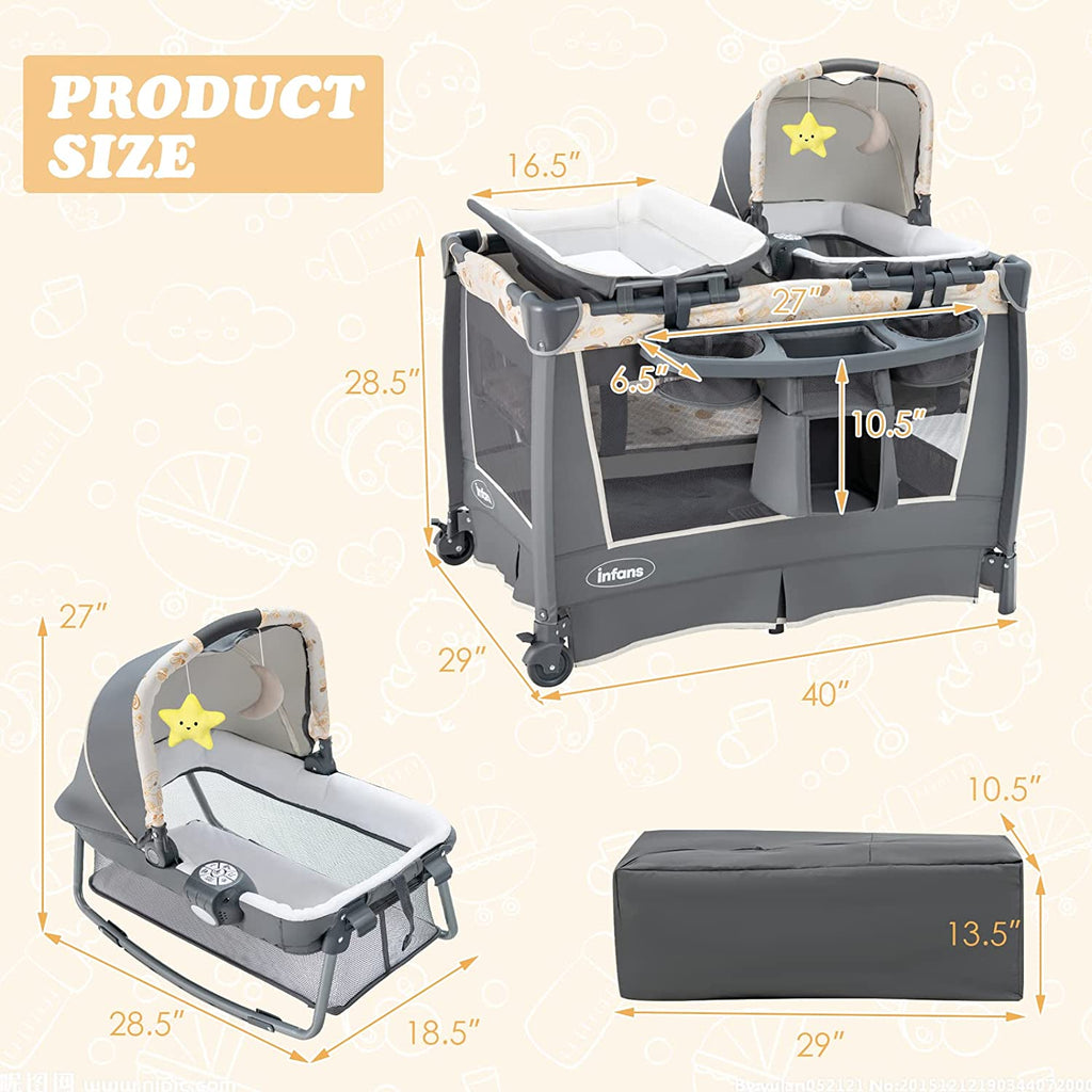 4-in-1 Portable Nursery Center for Baby Kid Infant Comfortable Playard with Bassinet INFANS