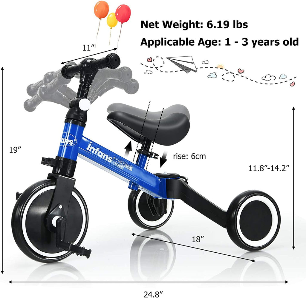 Kids 3 Wheels Tricycles  Wheels with Detachable Pedal INFANS