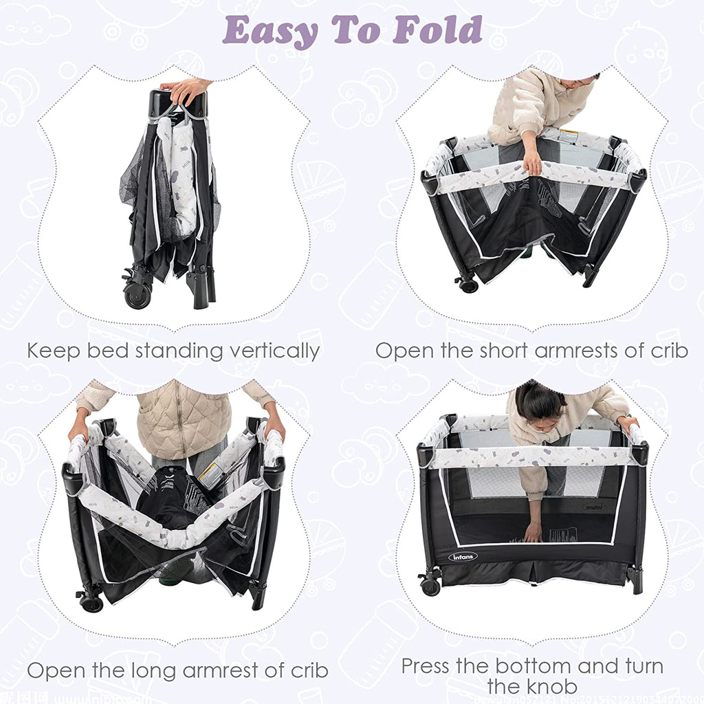 4-in-1 Portable Nursery Center for Baby Kid Infant Comfortable Playard with Bassinet INFANS