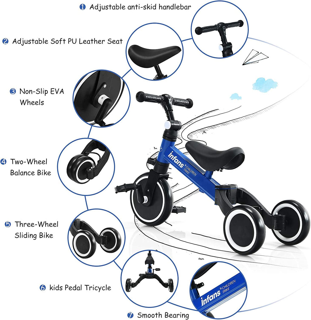 Kids 3 Wheels Tricycles  Wheels with Detachable Pedal INFANS