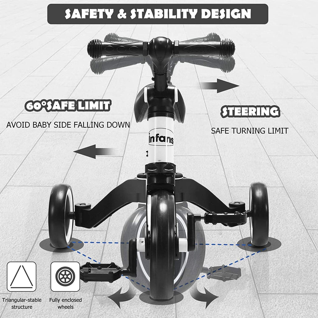 Kids 3 Wheels Tricycles  Wheels with Detachable Pedal INFANS