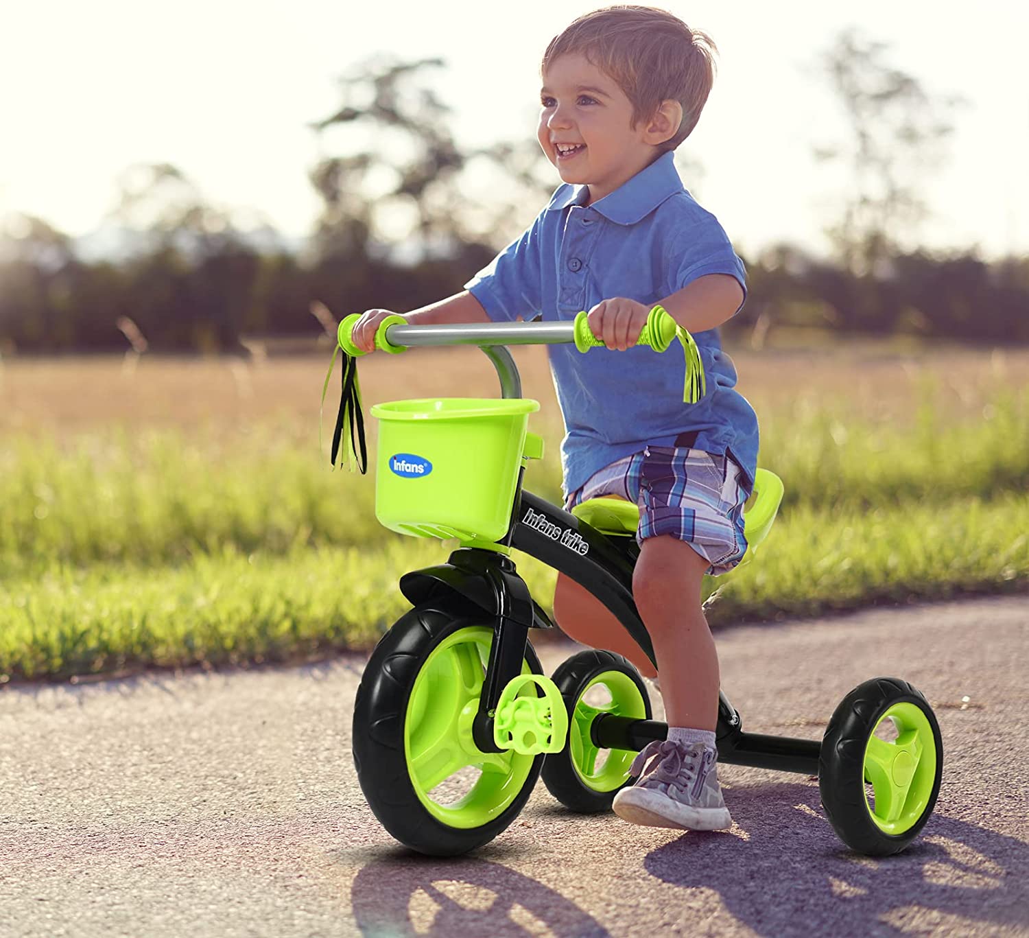 INFANS Kids Tricycle Rider with Adjustable Seat Storage Basket Premi