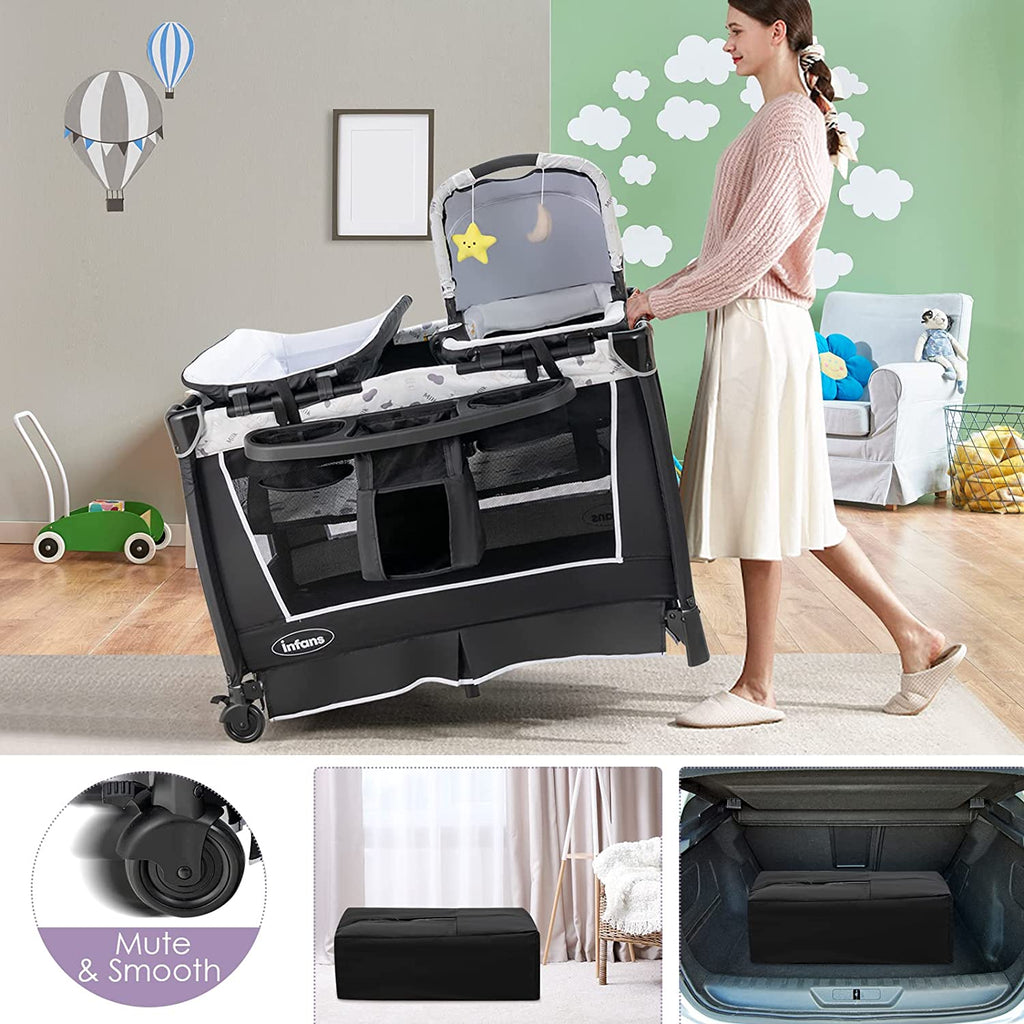 4-in-1 Portable Nursery Center for Baby Kid Infant Comfortable Playard with Bassinet INFANS
