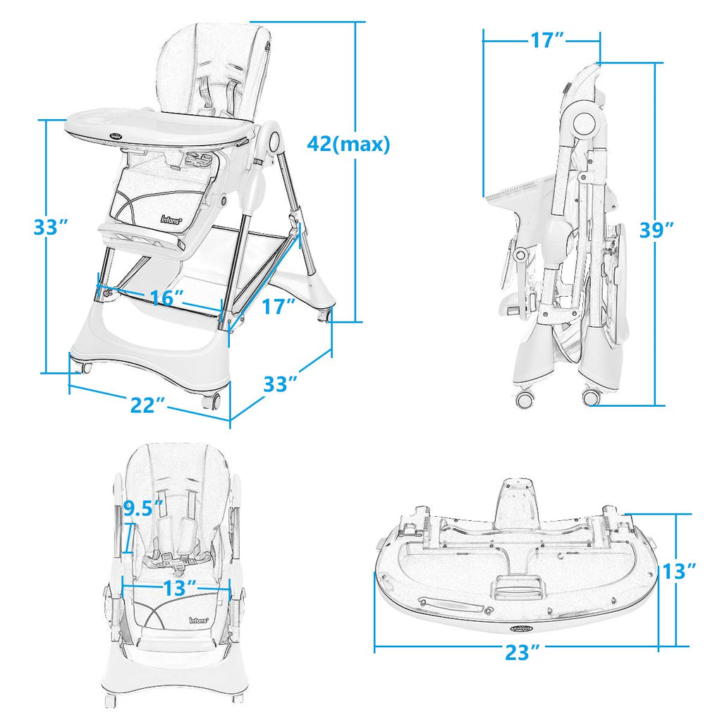 High Chair with One-Hand Removable TrayFoldable for Baby INFANS