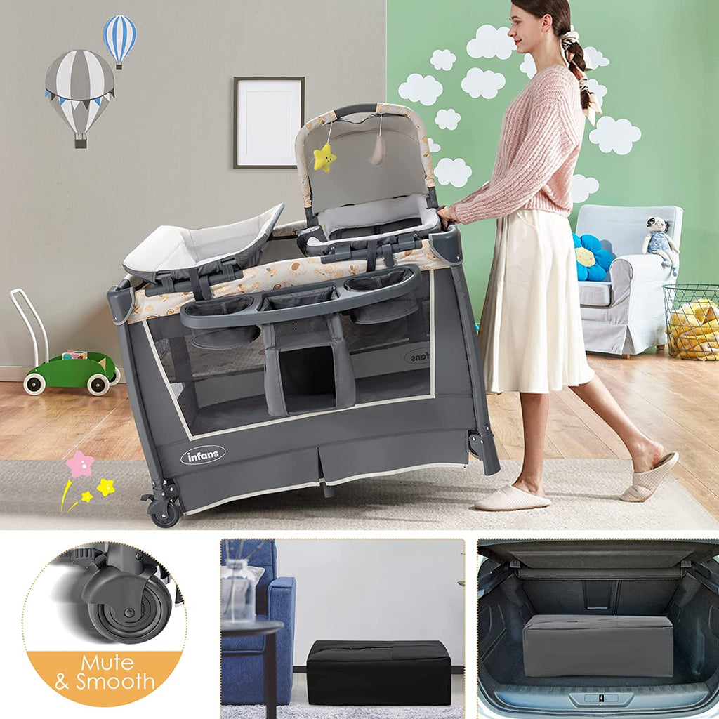 4-in-1 Portable Nursery Center for Baby Kid Infant Comfortable Playard with Bassinet INFANS