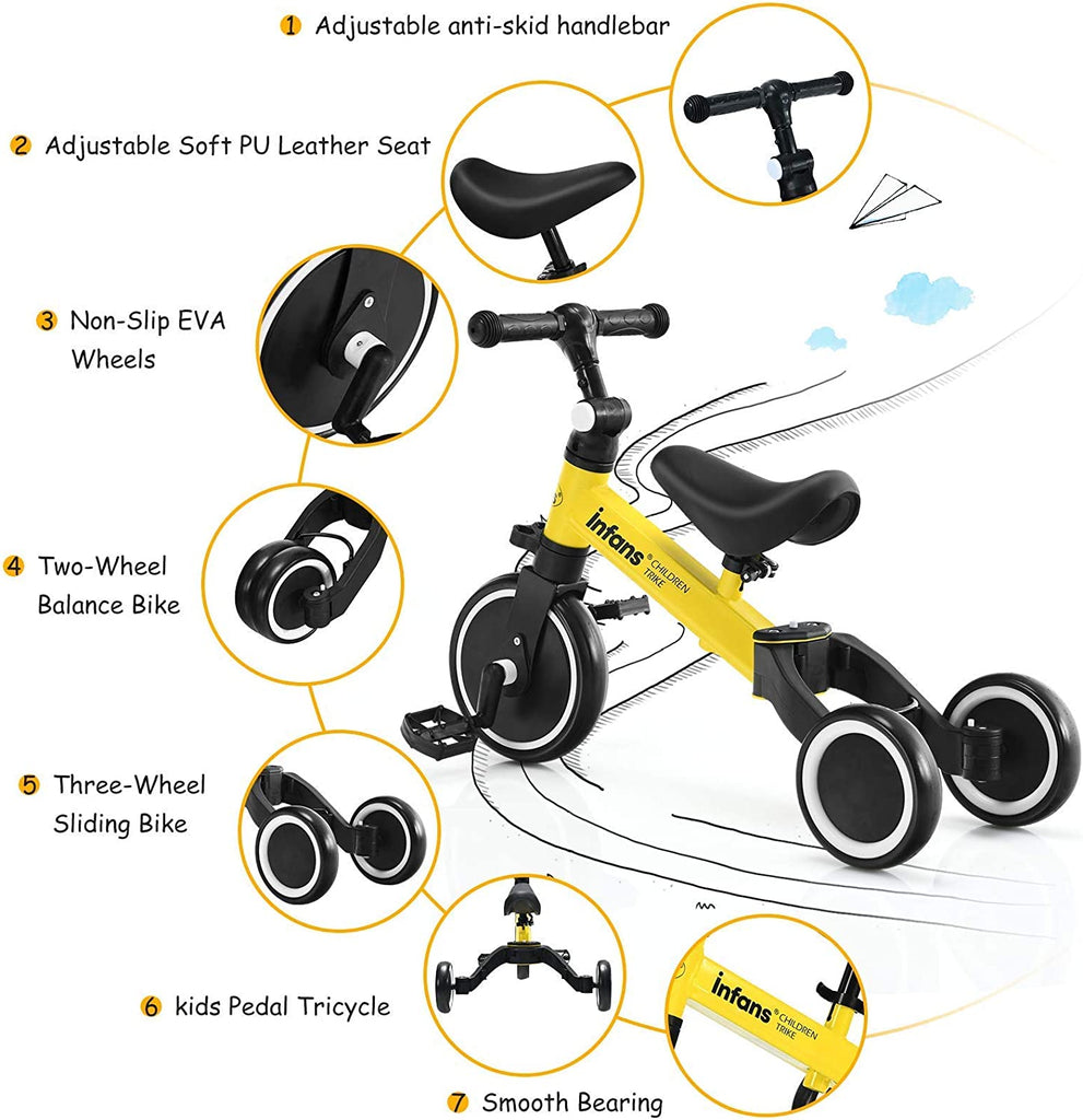 Kids 3 Wheels Tricycles  Wheels with Detachable Pedal INFANS