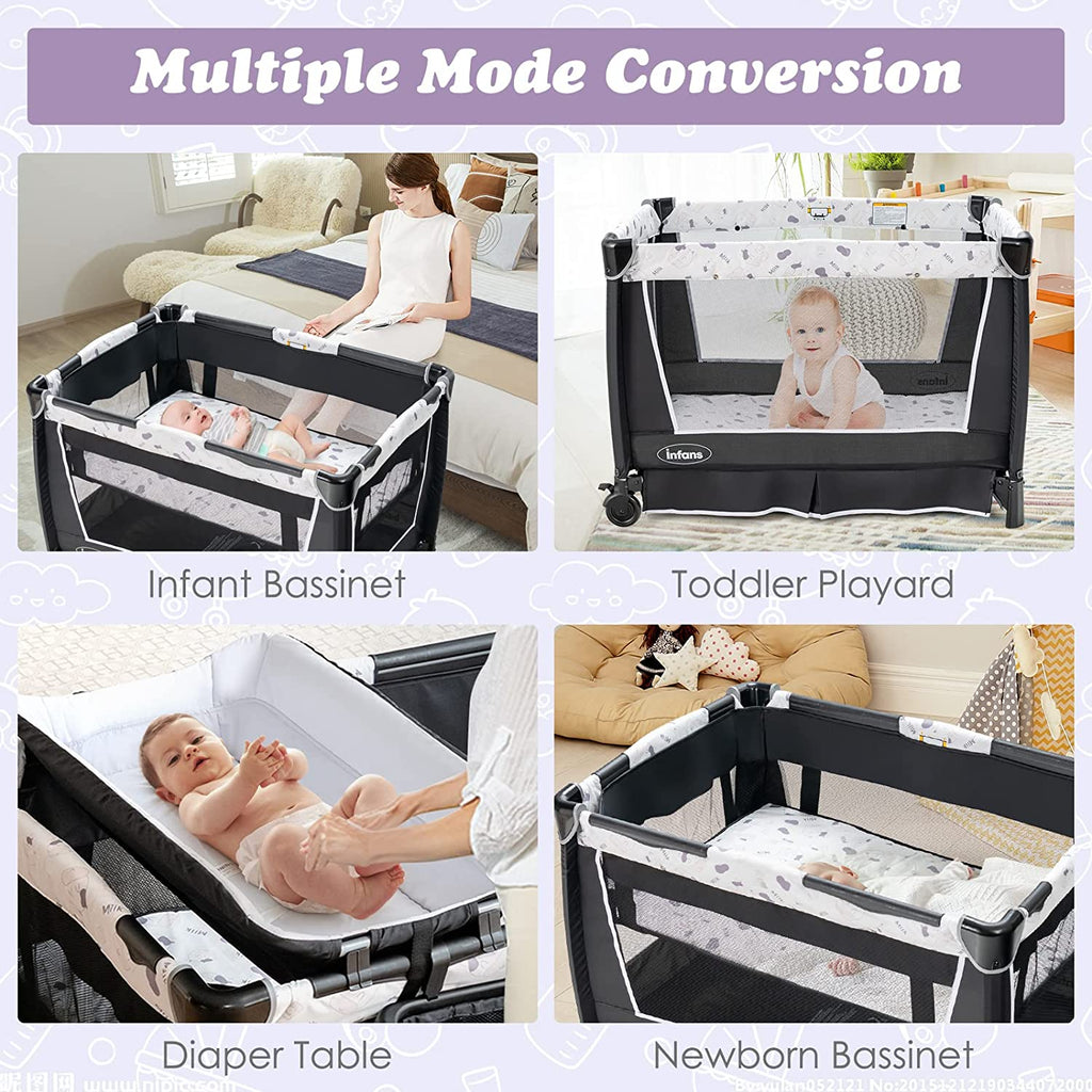 4-in-1 Portable Nursery Center for Baby Kid Infant Comfortable Playard with Bassinet INFANS