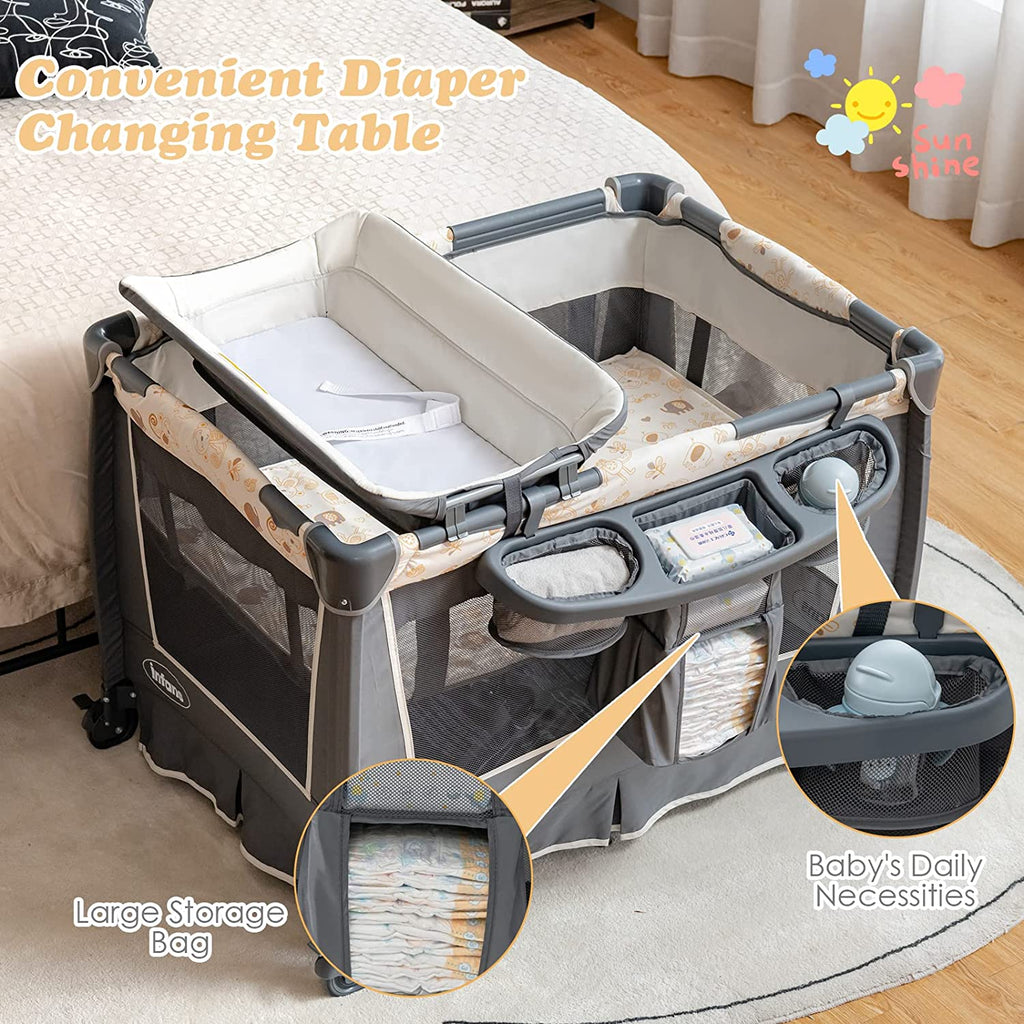 4-in-1 Portable Nursery Center for Baby Kid Infant Comfortable Playard with Bassinet INFANS