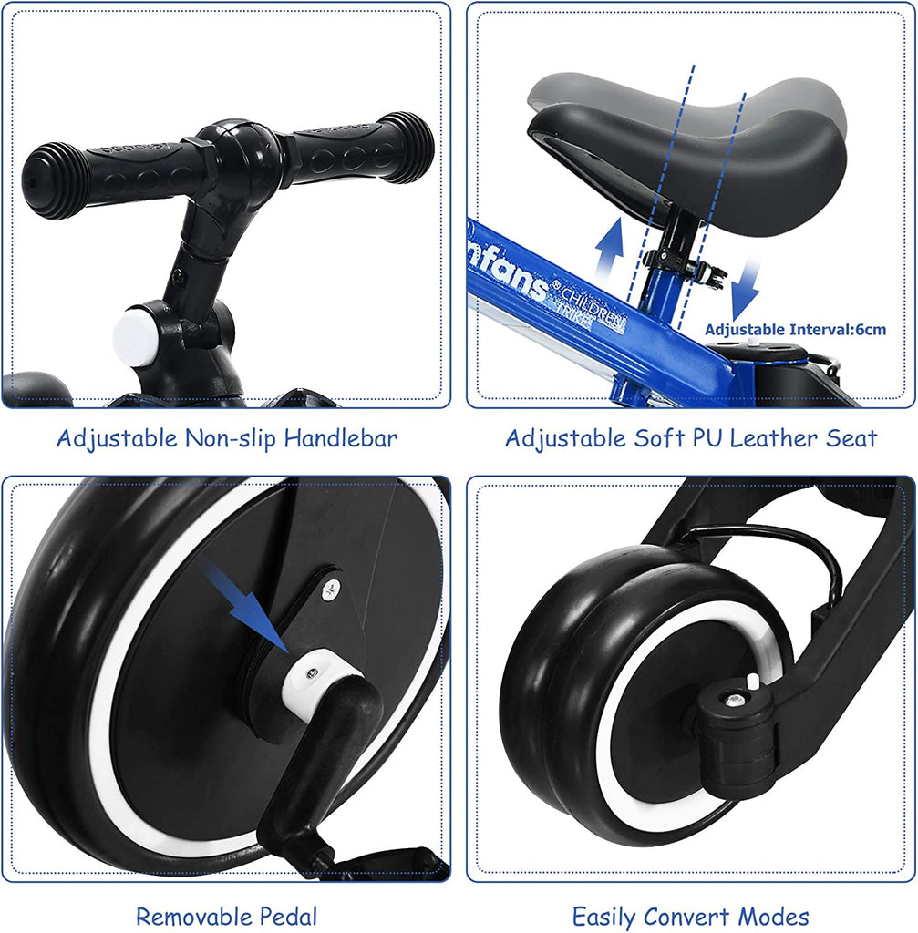 Kids 3 Wheels Tricycles  Wheels with Detachable Pedal INFANS