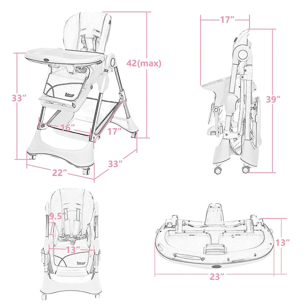 High Chair with One-Hand Removable TrayFoldable for Baby INFANS