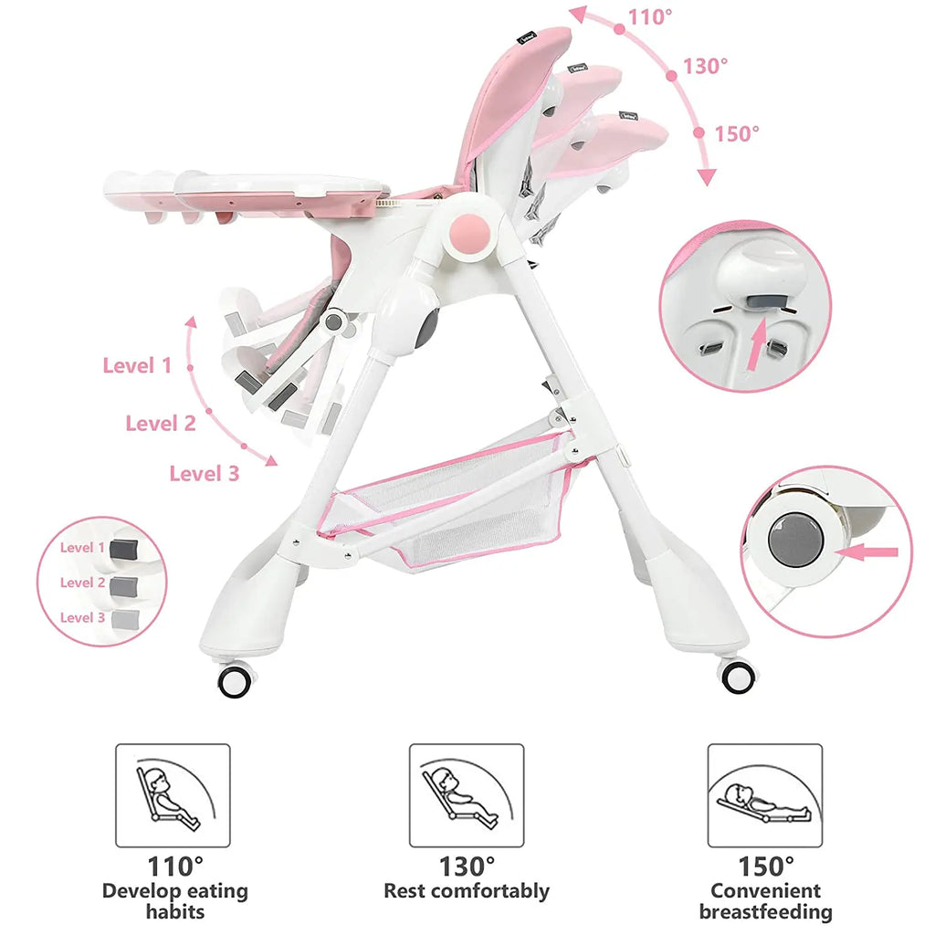 High Chair with One-Hand Removable TrayFoldable for Baby INFANS