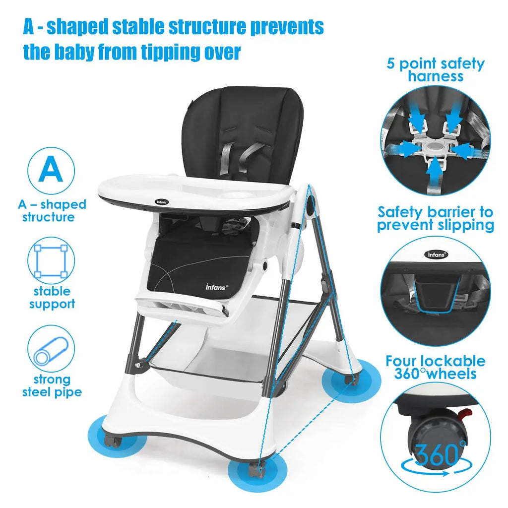 High Chair with One-Hand Removable TrayFoldable for Baby INFANS