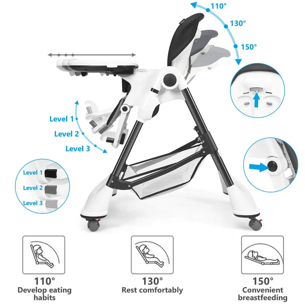 High Chair with One-Hand Removable TrayFoldable for Baby INFANS