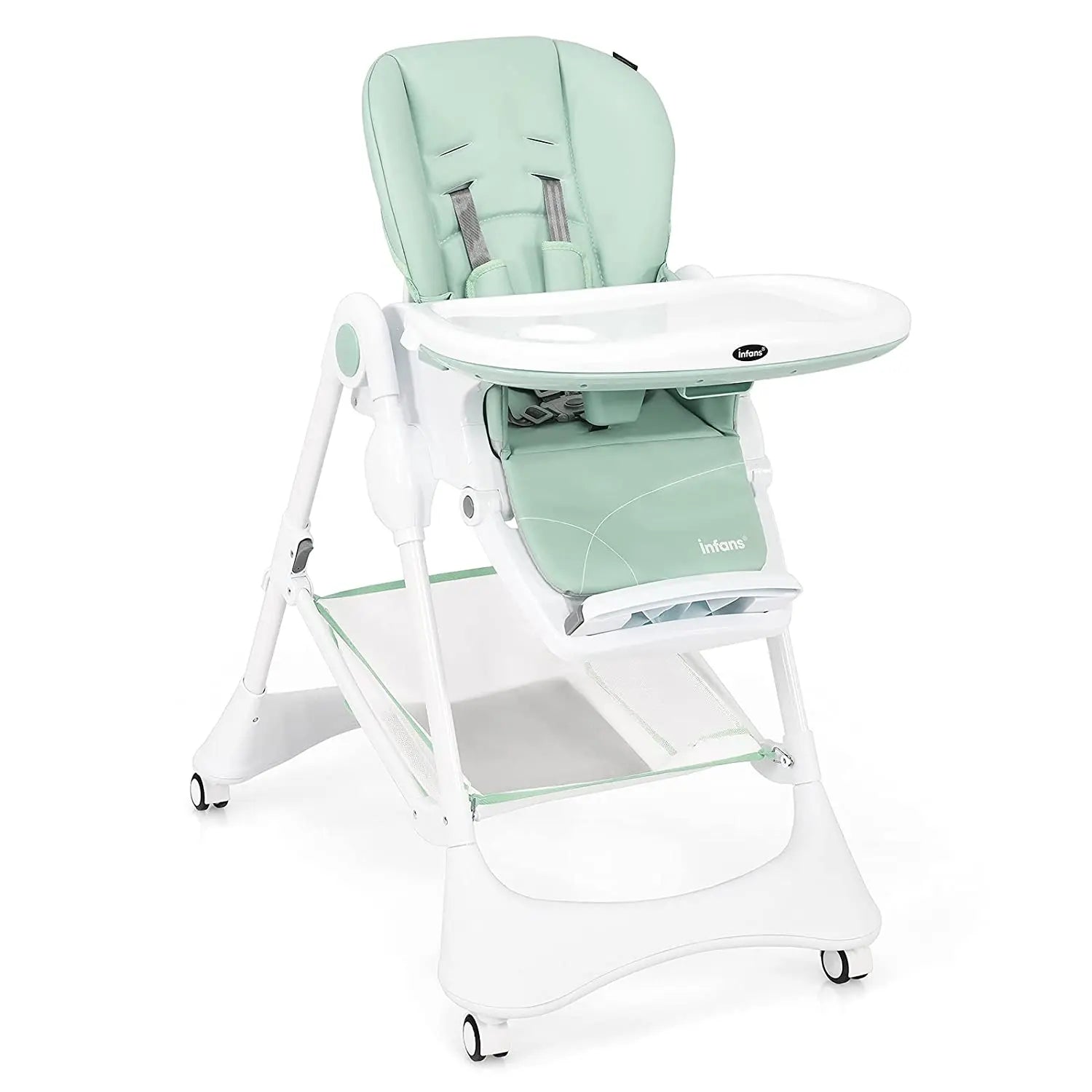 INFANS High Chair with One-Hand Removable Tray, Lockable Wheels